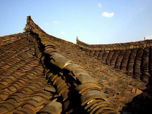 photo of China, Guanxi province, roof of a Chinese house in a Dong village