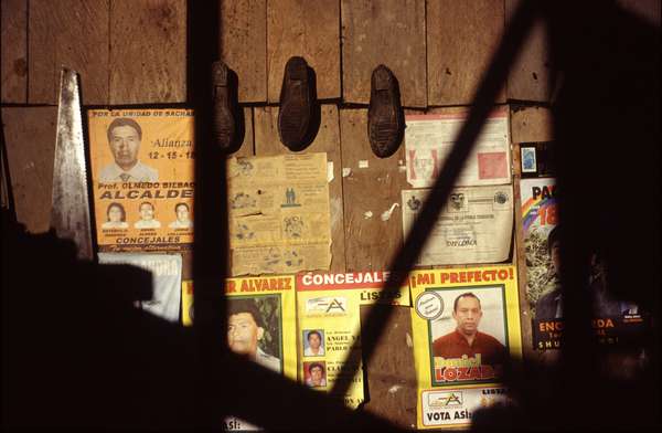 photo of Ecuador, Amazon forest, posters for the Ecuadorian elections in a house in the woods