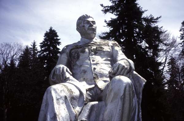 photo of Republic of Georgia, silver statue of Stalin in the garden park of Shovi (Showshi) Kurort holiday resort