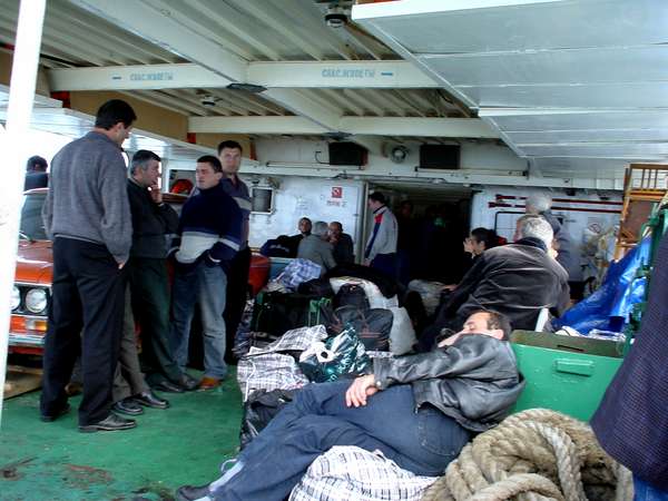 photo of Russia, ferry from Georgia to Russia, the morning after; the messy deck of the overloaded Svedlov after a very rough night due to a tornado in the Black Sea