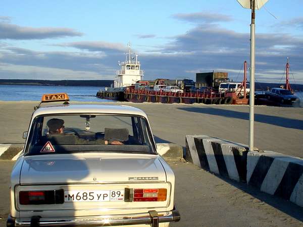 photo of Northern Siberia, around midnight in June, Lada waiting for the ferry from Labytnangi to Salekhard