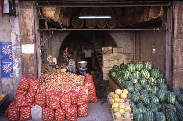 photo of Eastern Turkey, Trabzon, watermelons outside market shop