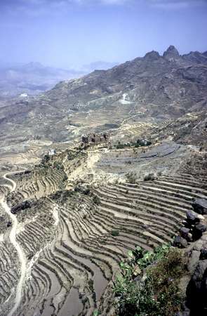 photo of Yemen, terrace fields aginast the mountain slopes around Shihara