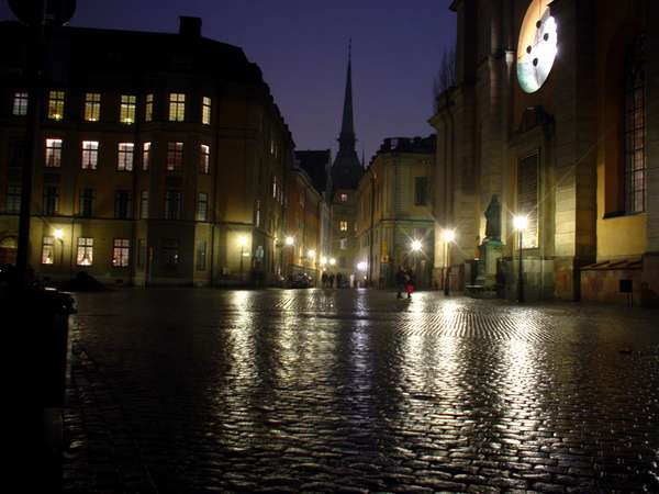 photo of Sweden, Stockholm, Gamla Stan in the afternoon on a dark, cold and rainy Swedish winter day