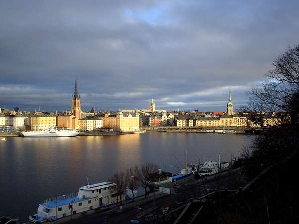 photo of Sweden, view at Stockholm Old Town (Gamla Stan) from the cliffs at Mariaberget behind Slussen