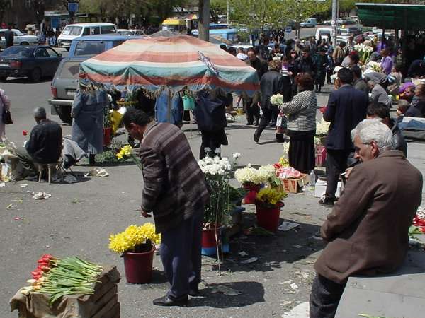 photo of Central Armenia, Yerevan, selling flowers on Genocide Day, the 24th of April, Armenians commemmorate the Genocide of 1915
