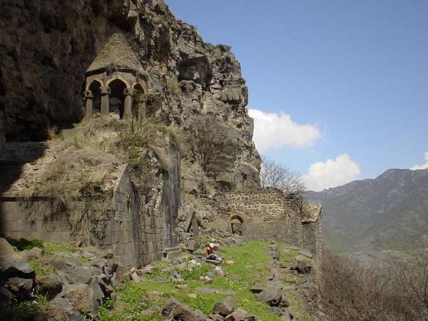 photo of North Armenia, Lori region, around Alaverdi, the hard-to-find ruins of the Horomayri Monastery perched at the top of a cliff