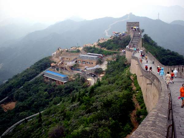 photo of China, Beijing (Peking, Pekin), Badaling scenic spot, the Chinese Great Wall at its most touristic point, remark the Toboggan-Ride on the left