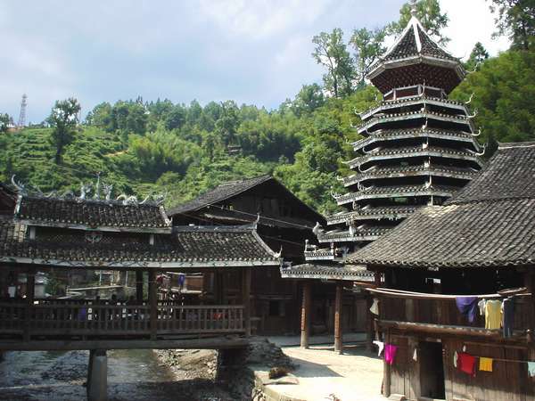 photo of China, Guanxi province, traditional drum tower in Dong village