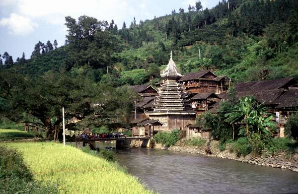 photo of China, Guanxi province, traditional drum tower in Dong village