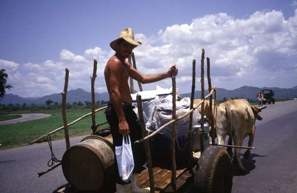 photo of Cuba, Cuban farmer transporting on a carriage pulled by bulls