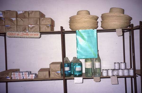 photo of West Cuba, Cuban state shop with hats on sale, the quality and number of goods in those shops is very limited but cheap, Cubans need a ration book which allows them to buy only a limited amount of goods cheaply, other products have to be bought in expensive dollar shops