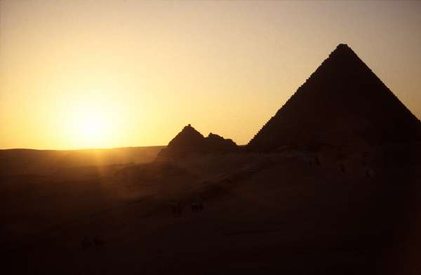 photo of Egypt, Cairo, sunset and the pyramids at Giza