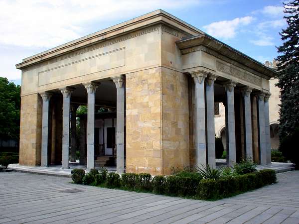 photo of Republic of Georgia, birth house of Stalin encapsulated in a temple construction as opposite the Stalin museum in his birth town Gori