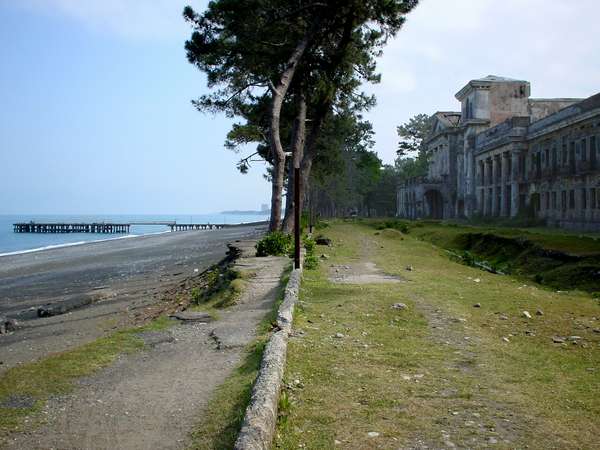 photo of Republic of Georgia, beautiful but sadly also very run down building along the seashore in Kobuleti, a popular Georgian Black sea resort