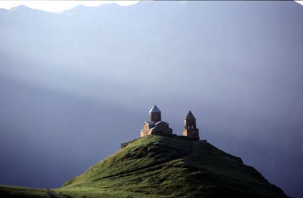 photo of Republic of Georgia, Mtatsminda Zamemba church (church of the Trinity) on a top of a hill in the area of mount Kazbegi
