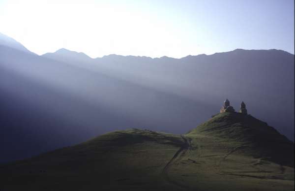 photo of Republic of Georgia, Mtatsminda Zamemba church (church of the Trinity) on a top of a hill in the area of mount Kazbegi