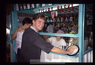 photo of Turkey, Istanbul, computer calculting my horoscope after analysing my hand, Hans Rossel