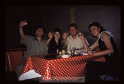photo of Georgia, along the road to Kazbegi, toasting with vodka, Hans Rossel