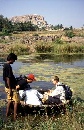 photo of India, Karnataka, around Hampi, funny round egg shell boats