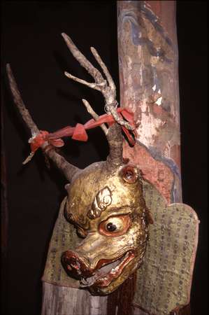 photo of India, Ladakh, Leh, buddhist animal symbol in temple