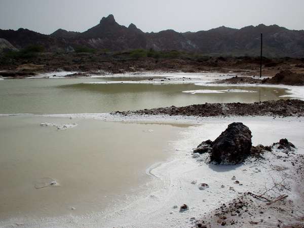 photo of Iran, Persian Sea coast, around Bandar e Abbas, salt lake and rocky hills on Hormoz island