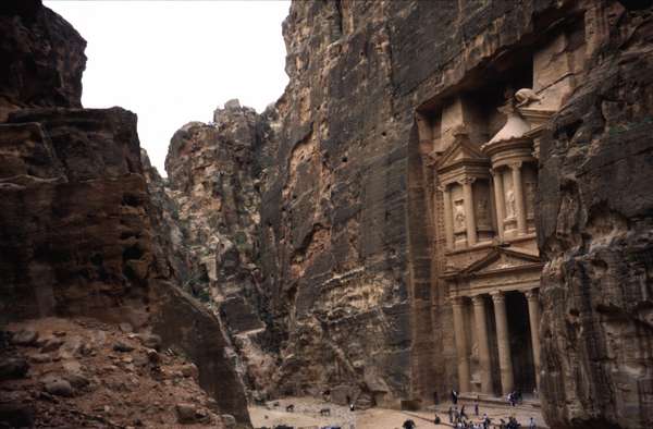 photo of Jordan, entrance of Petra, El Khazneh (the Treasury) temple, a Nabatean monument carved into the solid sandstone