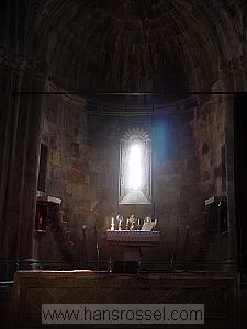 photo of Nagorno Karabakh, Artsakh, Mardakert district, around Vank village, altar with candles and window inside the St.Hovhannes Mkrtich cathedral (church of St. John the Baptist) of Gandzasar Monastery