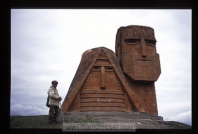 photo of Nagorno Karabakh, around Stepanakert (Xankandi), shepherd and &quot;Mamik Babik&quot; (or Tatik Papik, Grandmother and Grandfather) monument, it was created in Soviet times and  named &quot;We Are Our Hills&quot;. Now it has become some kind of national symbol of Karabakh, seen on flags and stamps