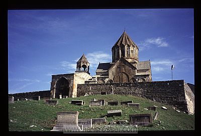photo of Nagorno Karabakh, Artsakh, Mardakert district, around Vank village, Gandzasar Monastery with grave stones in front of the St.Hovhannes Mkrtich cathedral (church of St. John the Baptist)