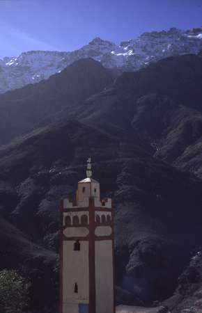 photo of Morocco, high Atlas mountains, around mount Toubkal, minaret of a mosque