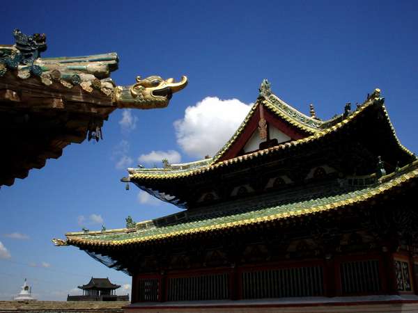 photo of Mongolia, Kharkhorin (Karakorum), detail of the roofs of Erdene Zuu temple complex. This first Buddhist monastery in Mongolia was built in 1586 on the spot where Khara-Korum, the capital of the Mongolian Empire of the 13th century was