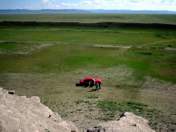 photo of Mongolia, view on the Mongolian steppe from the ruins of the once walled capital of Genghis Khan