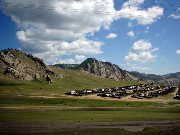 photo of Mongolia, view on the village of Tsetserleg with some rocky mountains in the background. This is one of the few cities outside the capital, most Mongolians on the countryside live in yurts