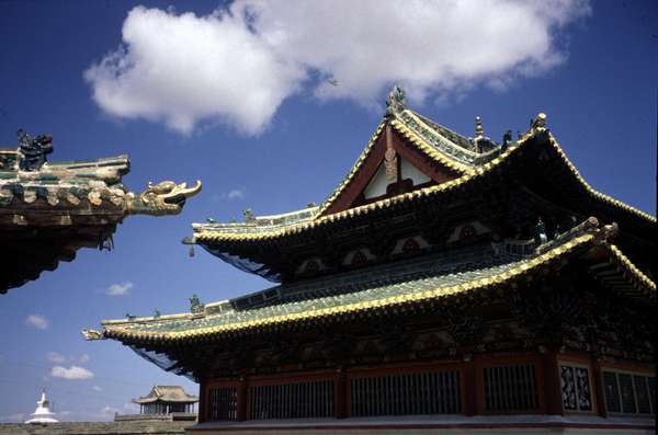 photo of Mongolia, Kharkhorin (Karakorum), detail of the roofs of Erdene Zuu temple complex. This first Buddhist monastery in Mongolia was built in 1586 on the spot where Khara-Korum, the capital of the Mongolian Empire of the 13th century was