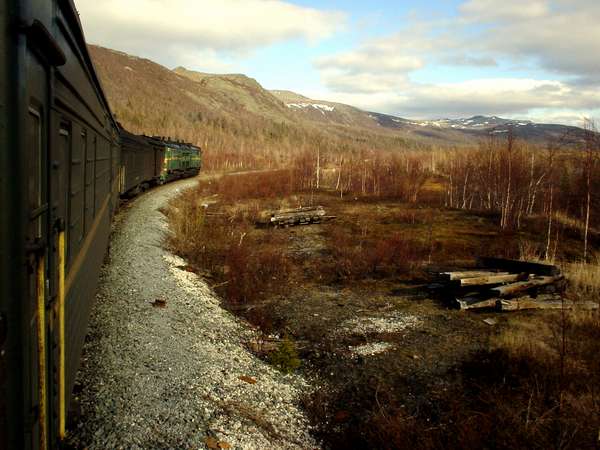 photo of Northern Russia, approaching the Urals, view from the train from Vorkuta to Salekhard, crossing the Arctic Ural mountains