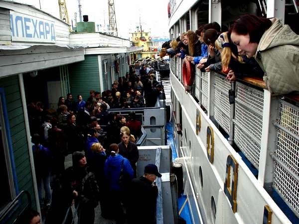 photo of Northern Siberia, passenger ferry leaving the Salekhard river port (Salekhard Rechport) for a trip of 9 days on the river Ob to Tobolsk and Omsk