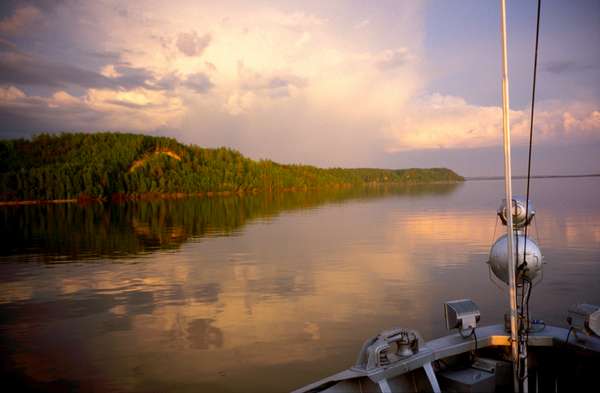 photo of Russia, Siberia, ferry nose and sunset above the river Ob somewhere in the middle between Salekhard and Tobolsk