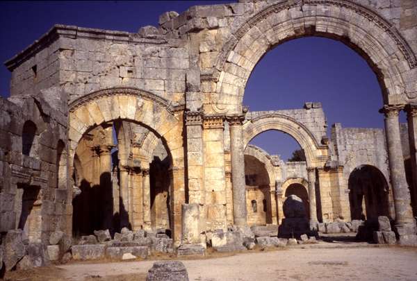 photo of Syria, north of Aleppo, Saint Simeon (Qalaat Samaan), ruins of an orthodox church, monastery and basilica of the 7th century built by the Byzantine emperor. It is said that St.Simeon has spent 36 years on top of a pillar in the hope to get his monastery