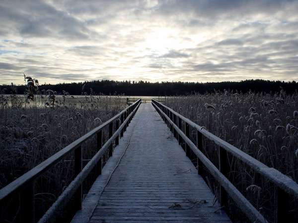 photo of Sweden, Stockholm area, Ekerö island, the Swedish winter sun above a frozen and snowy lake