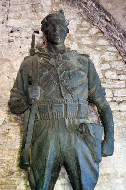 Albania photo: Gjirokastra (Gjirokaster), Communist Partisan in Citadel fortress castle, clock-tower, terrace, walls and fortifications. 