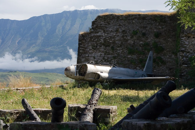 Albania photo: Gjirokastra (Gjirokaster), American spy plane inside Citadel fortress castle. This US military jet was a NATO training jet forced down in 1957 by the Albanian communist regime. 