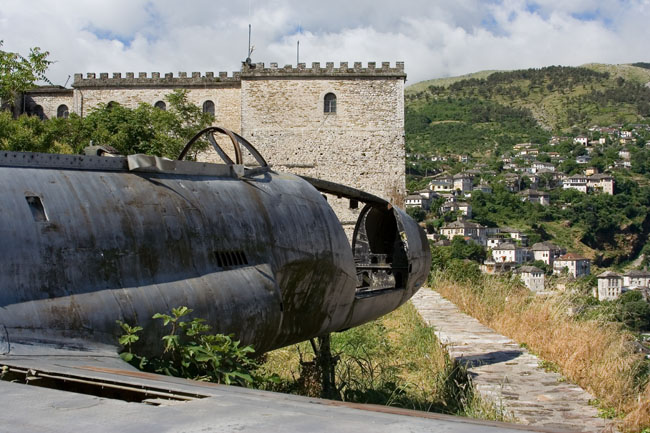 Albania photo: Gjirokastra (Gjirokaster), American spy plane inside Citadel fortress castle. This US military jet was a NATO training jet forced down in 1957 by the Albanian communist regime. 