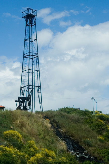 Albania photo around Fieri: Oil derrick, Petrol industry, Albanian Oil field. Albanian Ecology, environment, waste and pollution. 