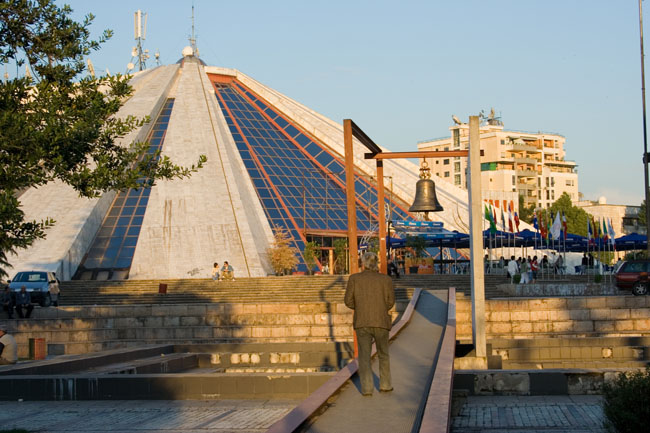 TIRANA, photo of the PYRAMID, a communist building, the former Enver Hoxha museum. 